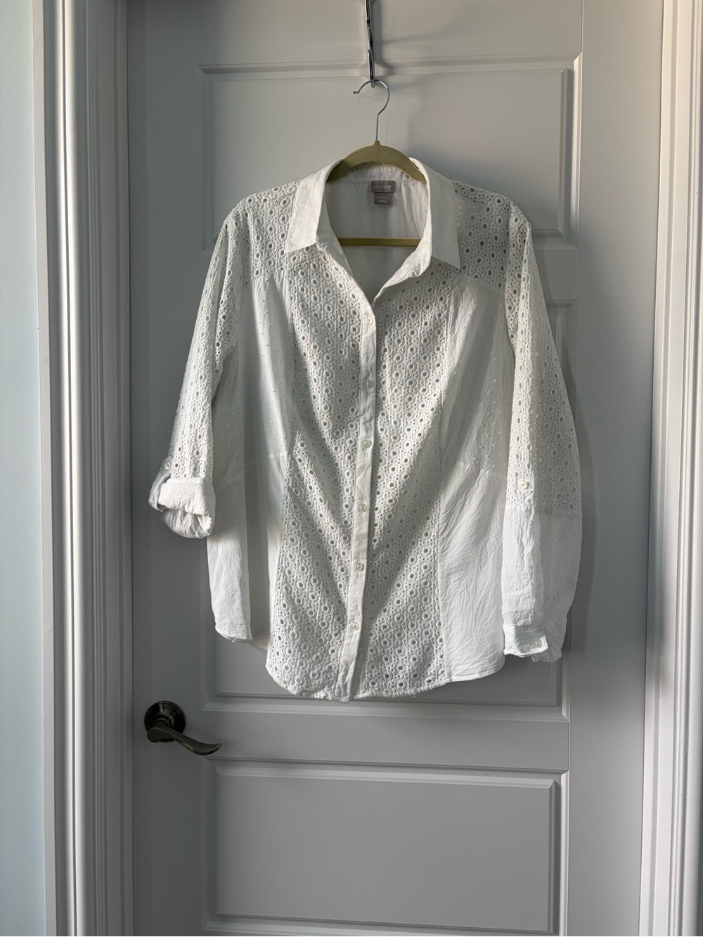 Chico's White Eyelet Button-Down Shirt